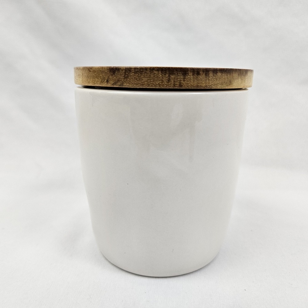 Rae Dunn Ceramic Salt Cellar Canister with Wooden Lid Farmhouse Decor White - Picture 9 of 12